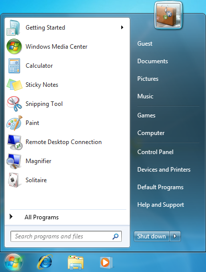 Windows 10 Windows 7 start menu
